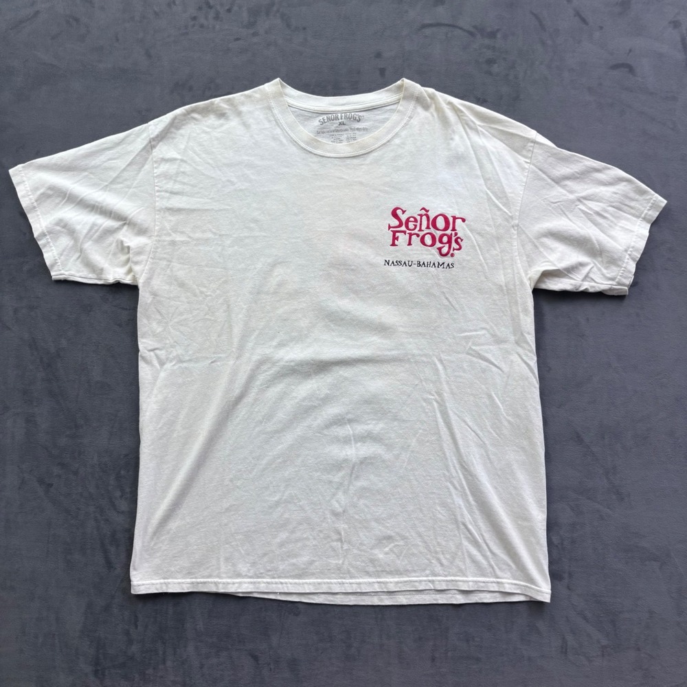 Senor Frogs Nassau Bahamas Graphic T-Shirt Mens XL White Souvenir Frog Hammock